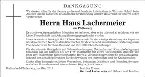 Traueranzeige Hans Lachermeier