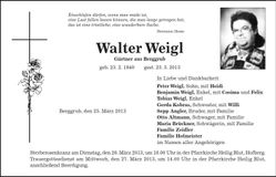 Traueranzeige Walter Weigl