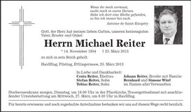 Traueranzeige Michael Reiter