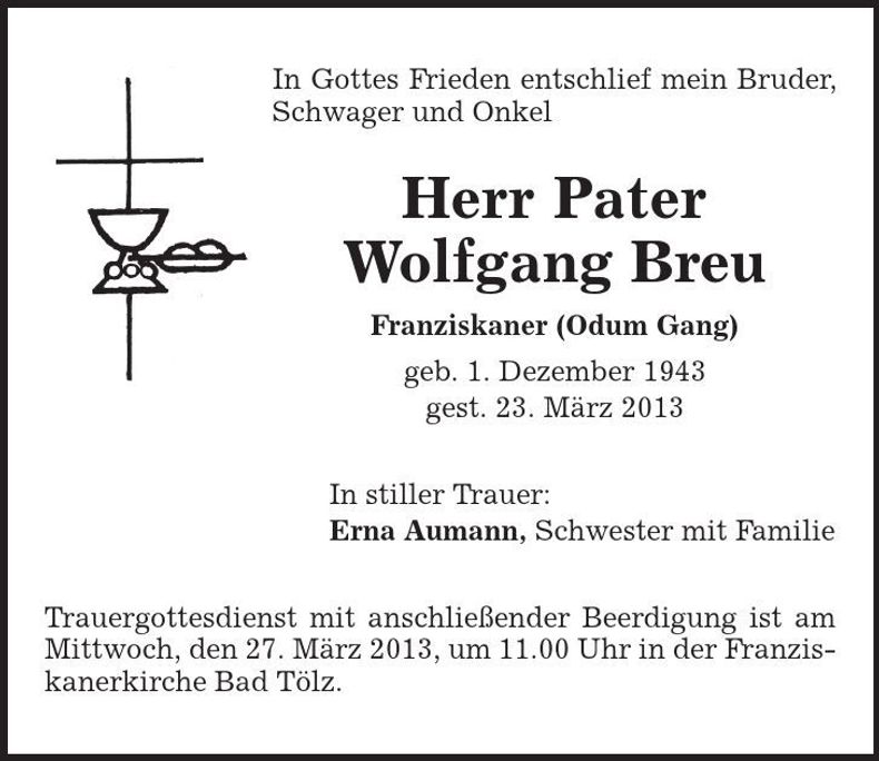 Traueranzeige Wolfgang Breu
