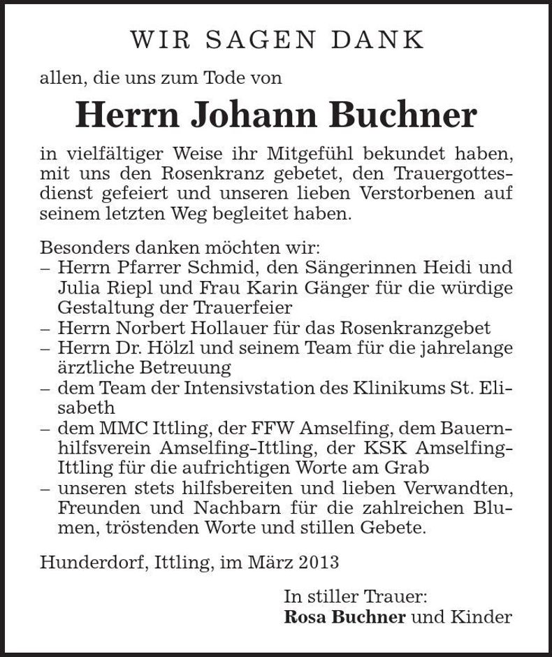Traueranzeige Johann Buchner