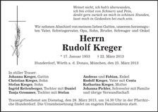 Traueranzeige Rudolf Kreger