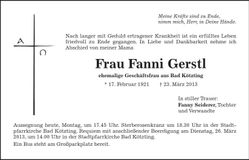 Traueranzeige Fann i Gerstl
