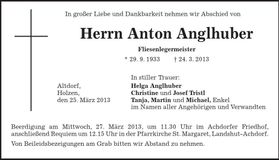 Traueranzeige Anton Anglhuber