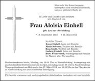 Traueranzeige Aloisia Einhell