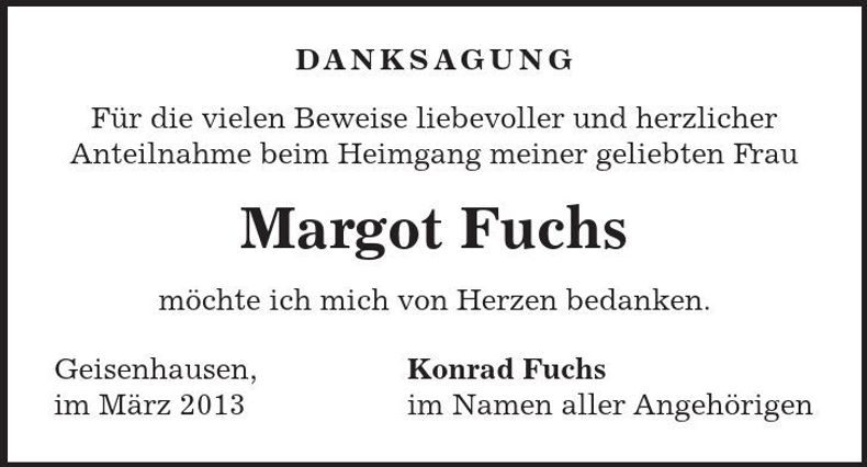 Traueranzeige Margot Fuchs