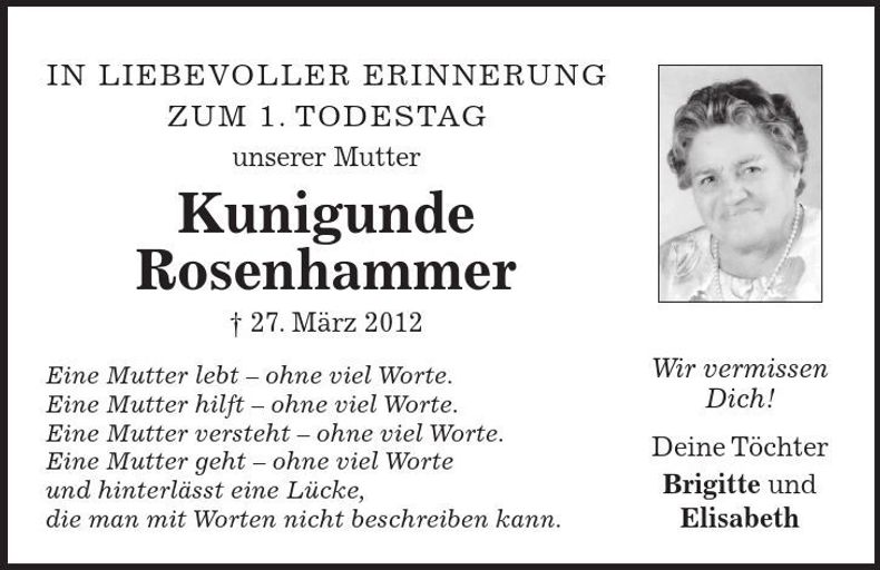 Traueranzeige Kunigunde Rosenhammer