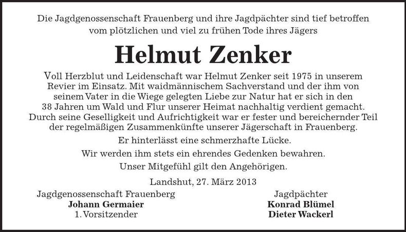 Traueranzeige Helmut Zenker
