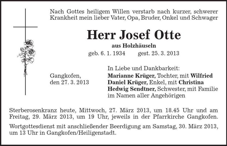 Traueranzeige Josef Otte