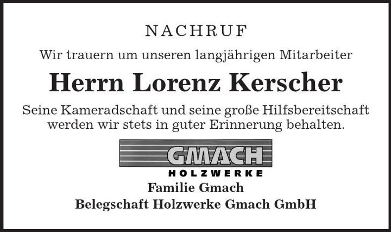 Traueranzeige Lorenz Kerscher