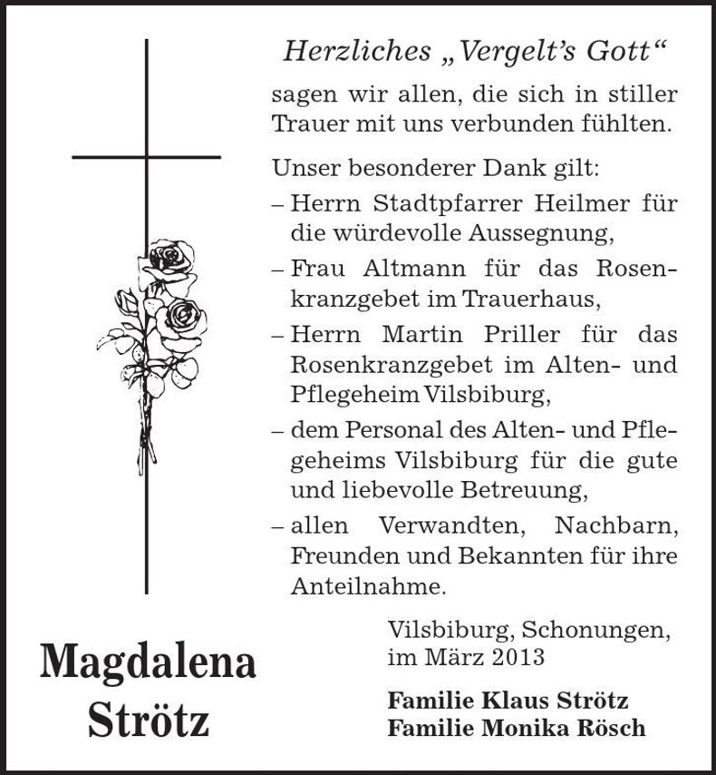 Traueranzeige Magdalena Strötz
