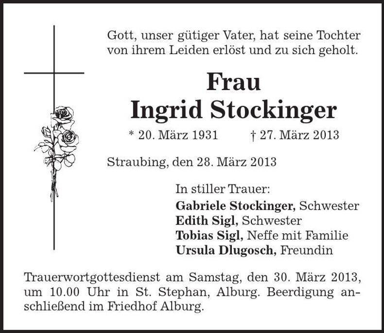 Traueranzeige Ingrid Stockinger