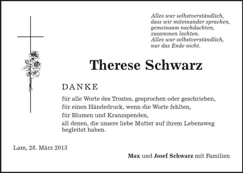 Traueranzeige Therese Schwarz