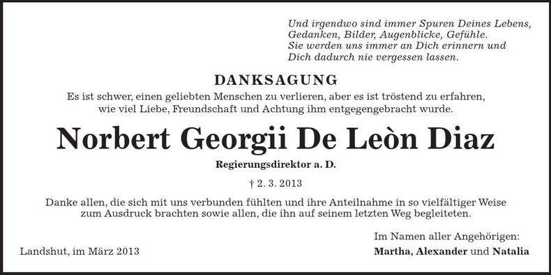 Traueranzeige Norbert Georgii De Leòn Diaz