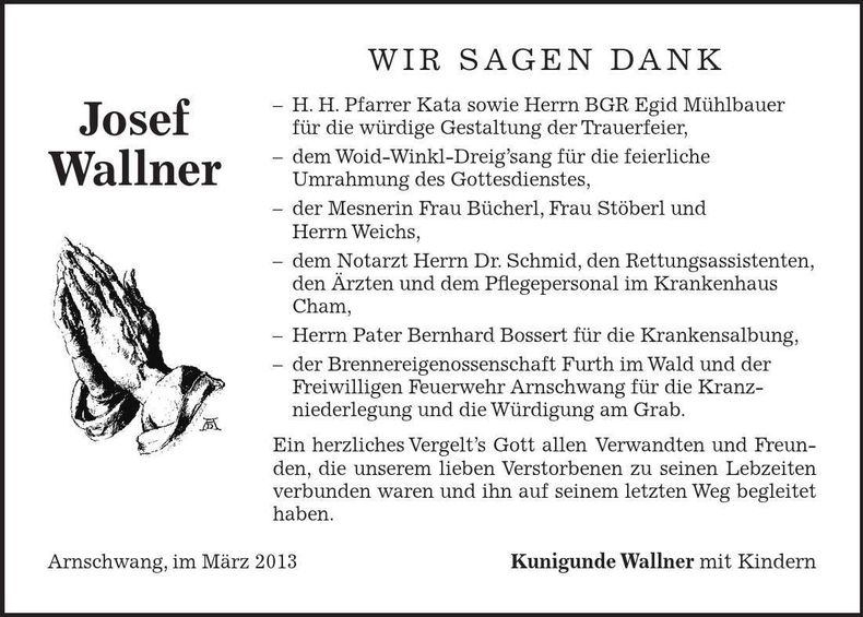 Traueranzeige Josef Wallner