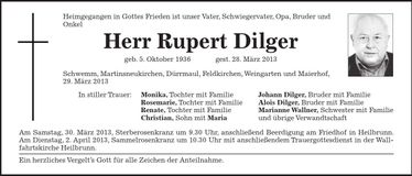 Traueranzeige Rupert Dilger