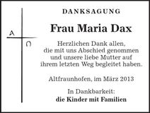 Traueranzeige Maria Dax