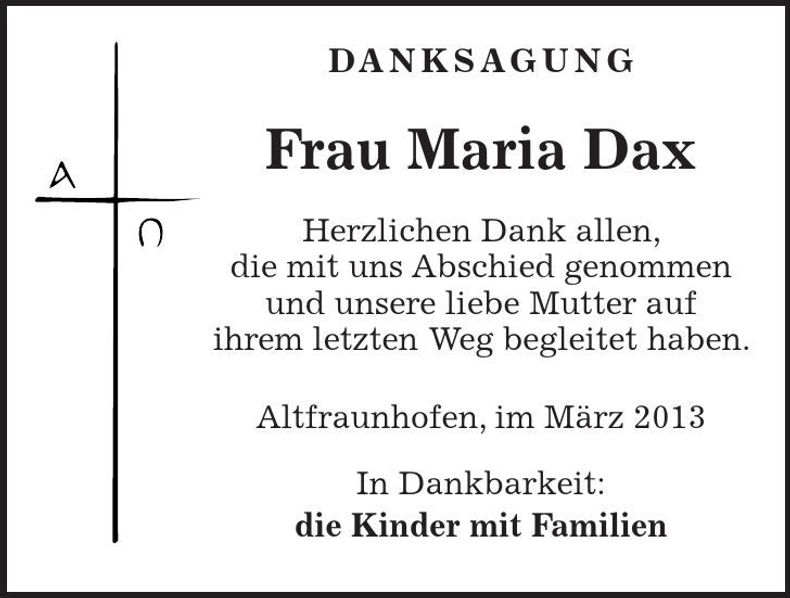 Traueranzeige Maria Dax