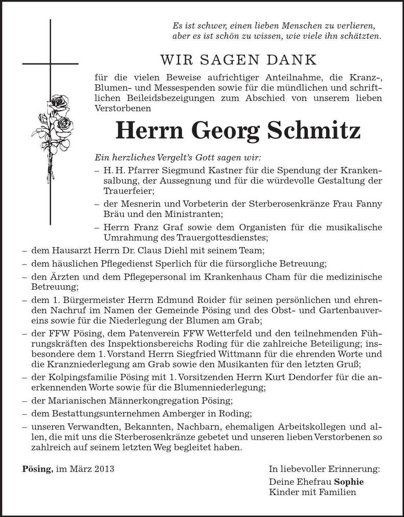 Traueranzeige Georg Schmitz