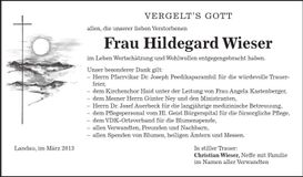 Traueranzeige Hildegard Wieser