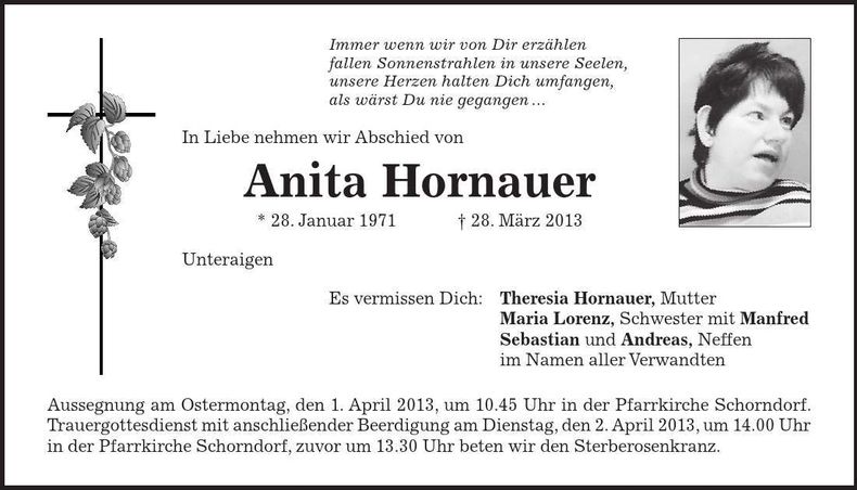 Traueranzeige Anita Hornauer