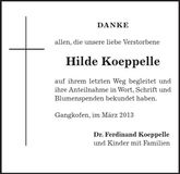 Traueranzeige Hilde Koeppelle