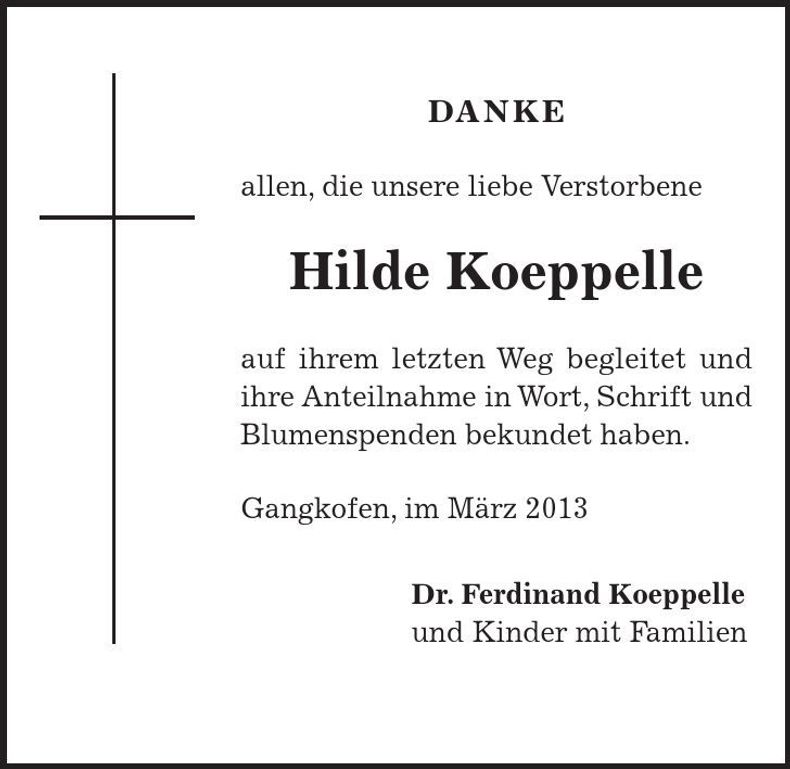 Traueranzeige Hilde Koeppelle