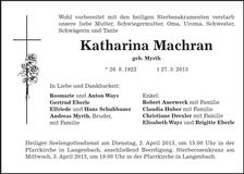 Traueranzeige Katharina Machran