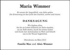 Traueranzeige Maria Wimmer