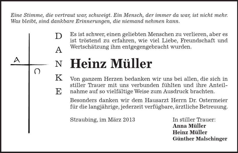 Traueranzeige Heinz Müller