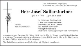 Traueranzeige Josef Sallerstorfner