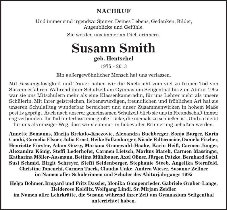 Traueranzeige Susann Smith