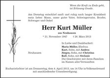 Traueranzeige Kurt Müller