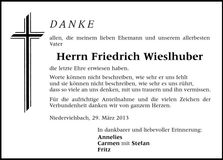 Traueranzeige Friedrich Wieslhuber