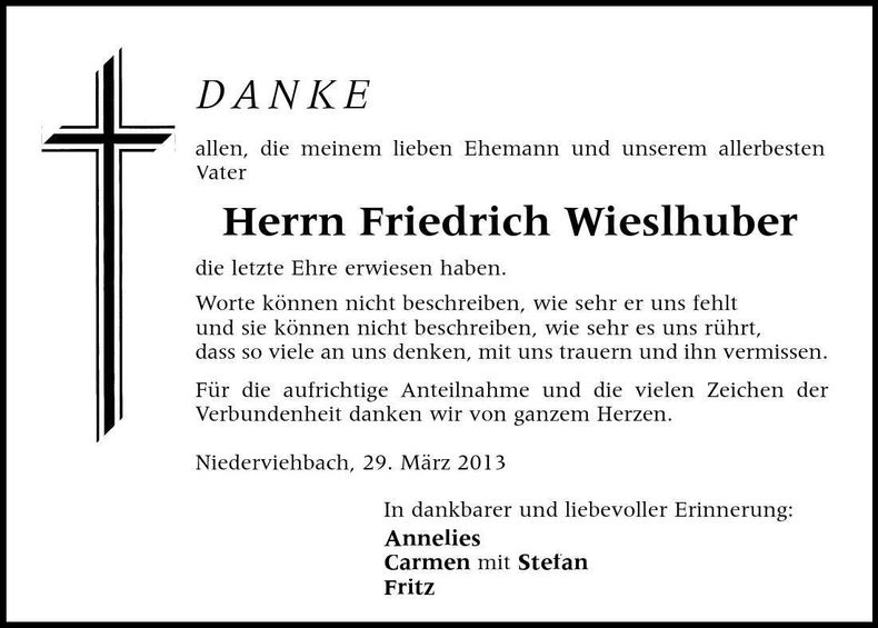 Traueranzeige Friedrich Wieslhuber