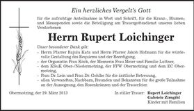 Traueranzeige Rupert Loichinger