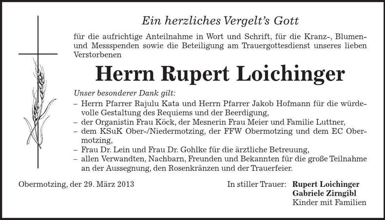 Traueranzeige Rupert Loichinger
