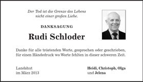 Traueranzeige Rudi Schloder