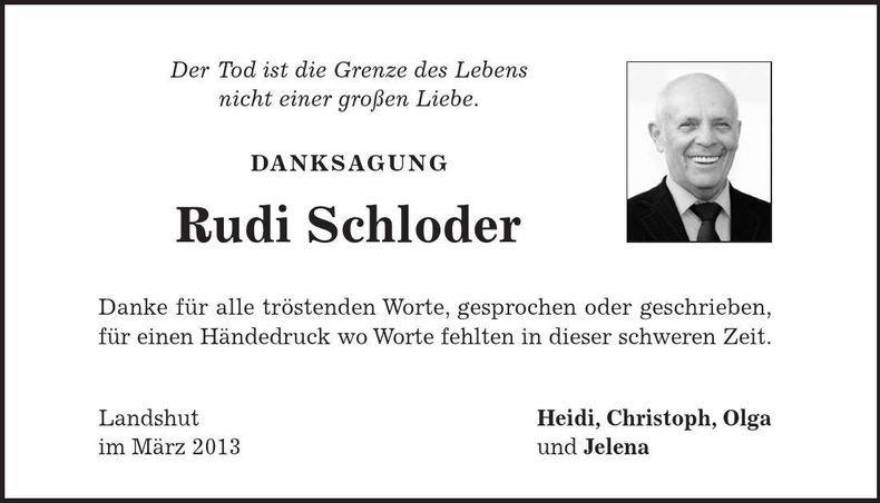 Traueranzeige Rudi Schloder