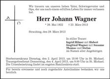 Traueranzeige Johann Wagner