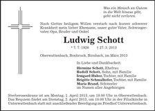 Traueranzeige Ludwig Schott