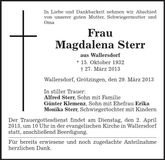 Traueranzeige Magdalena Sterr