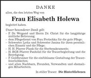 Traueranzeige Elisabeth Holewa