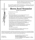 Traueranzeige Josef Neumeier