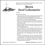 Traueranzeige Josef Lehermeier