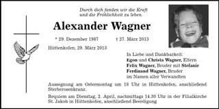 Traueranzeige Alexander Wagner