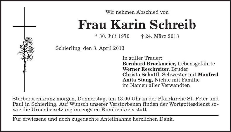 Traueranzeige Karin Schreib