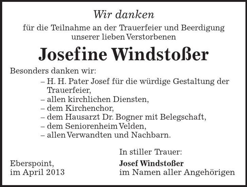 Traueranzeige Josefine Windstoßer