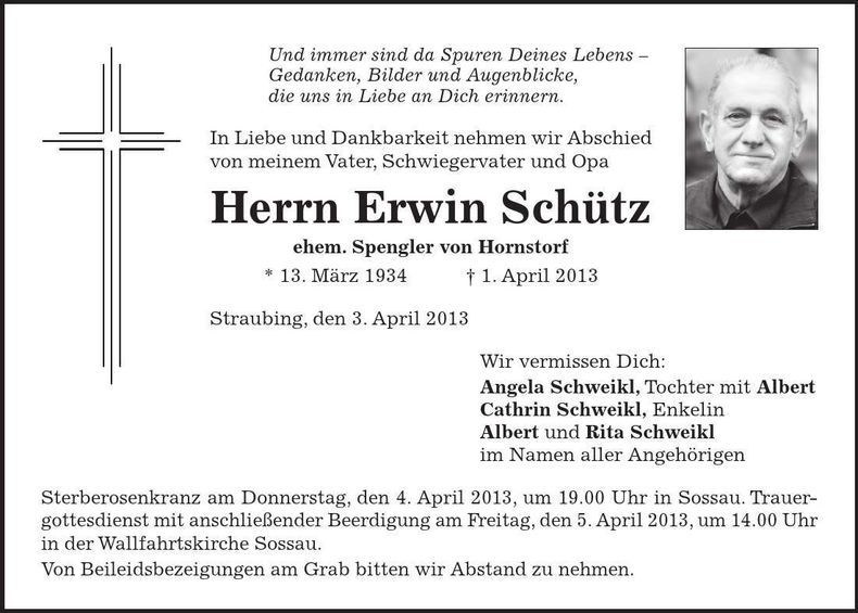 Traueranzeige Erwin Schütz