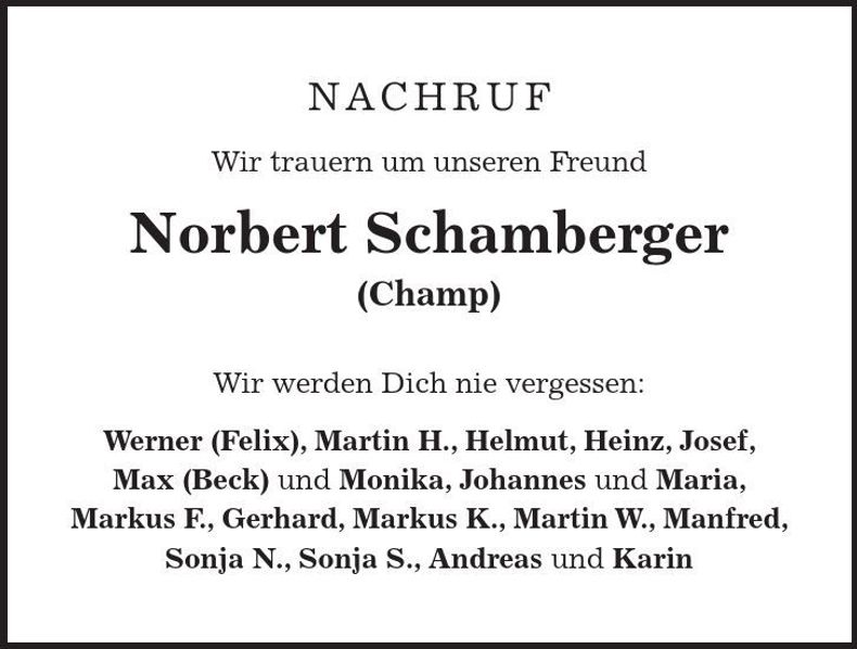 Traueranzeige Norbert Schamberger